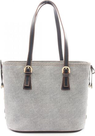 Ferragamo Gray Navy Denim Leather Handbag Tote Bag (Pre-Owned)