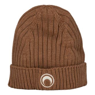 Marine Serre Beanies, unisex, Brown, Size: ONE SIZE Moon Logo Knit Beanie in Camel
