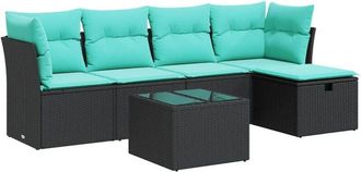 vidaXL Set De Sof&aacute;s De Jard&iacute;n 6 Piezas Y Cojines Rat&aacute;n Sint&eacute;tico Negro Vidaxl