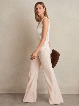 Reiss Pink Wide-leg Suit Trousers, 18R