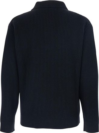 Maison Kitsun&eacute; Mens Black Ribbed Sweater With Logo Patch Wool Tops Top