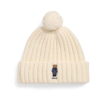 Polo Ralph Lauren Beanie met berenborduring - Dames - Hoeden - Beige - ONE Size - Wol - Accessoires