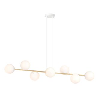 Wonderlamp L&aacute;mpara colgante moderno blanco y dorado con 8 esferas de cristal