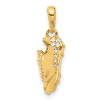 Diamond2Deal 14k Yellow Gold White Rhodium Diamond-Cut Soccer Cleat Pendant
