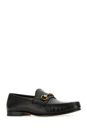 Gucci Mens Black Leather Loafers Nero Calf Skin Mocassini