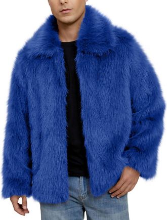 Generic Faux Fur Coat Men Fluffy Furry Long Sleeve Jacket Casual Comfortable Open Front Cardigans Turndown Collar Winter Warm Coat Outdoor Walking