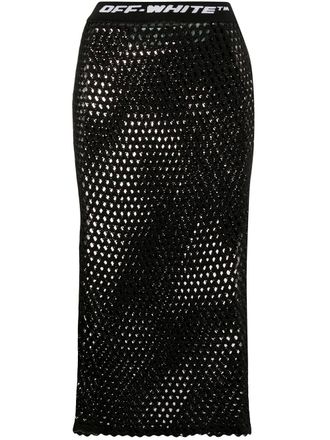 Off-white logo waistband fishnet skirt - Black