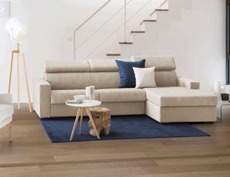 Dmora Sofa Cama Daart, Sof&aacute; De Esquina, 100% Made In Italy, Sof&aacute; Con Apertura Giratoria, Con Pen&iacute;nsula De Contenedores A La Derecha, Con Reposabrazos Est&aacute;nd