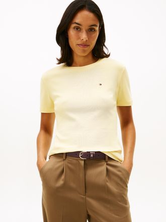 Tommy Hilfiger T-Shirt TOMMY HILFIGER SLIM CODY C-NK SS, Damen, Gr. XXL (44), zesty gelb, Jersey, Obermaterial: 100% Baumwolle, gestreift, slim fit h&uuml;ftlang, Rundhal