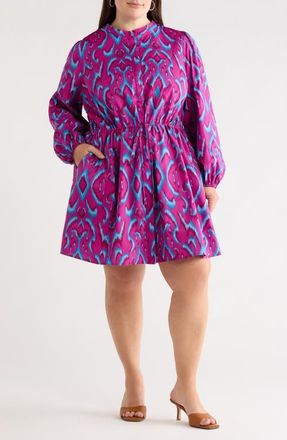 Sugarlips Ivana Abstract Luzma Long Sleeve Dress in Magenta-Blue at Nordstrom, Size 3X