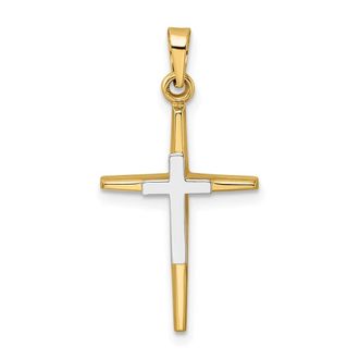 Diamond2Deal 14k Two-tone Gold Polished Solid Double Cross Pendant