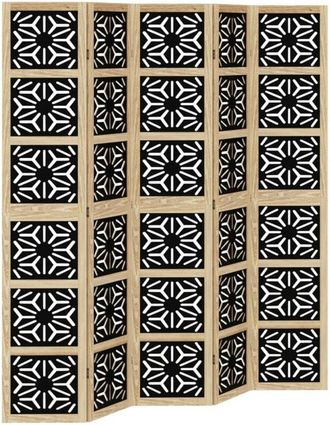vidaXL Room Divider 5 Panels Brown and Black Solid Wood Paulownia Vidaxl