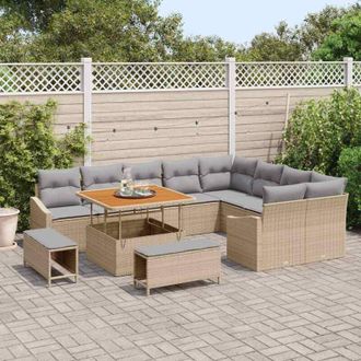 vidaXL Vidaxl - Conjunto De Sof&aacute; De Jard&iacute;n Con Coj&iacute;n 12 Pcs Beige, Gris Claro
