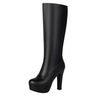 Generic Womens Sexy Platform Knee High Boots Round Toe Super High Block Heel With Zipper For Parties And Dating