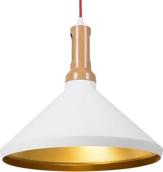 Beliani L&aacute;mpara Colgante Blanca Con Pantalla En Forma De Cono De Aluminio Dorado Y Madera Clara Dise&ntilde;o Industrial Liard