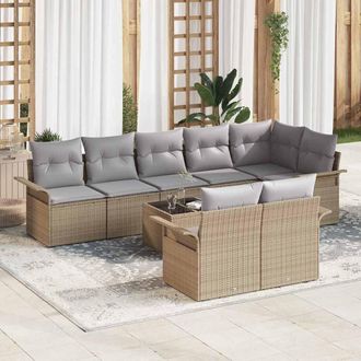 vidaXL Vidaxl - Set Divano Da Giardino Con Cuscino 9 Pcs Beige Poly Rattan