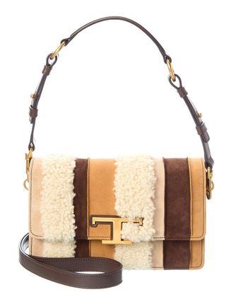 Tod's TodS T Timeless Suede & Shearling Shoulder Bag