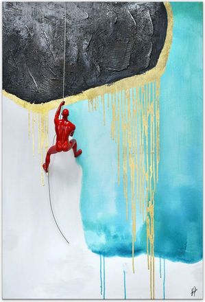 ADM Handgemaltes Design Wandbild Klettern auf Türkis 80 x 120 cm