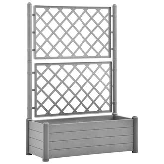Berkfield Home Garden Planter with Trellis 100x43x142 cm PP Stone Grey | Size: 100 x 43 x 142 cm