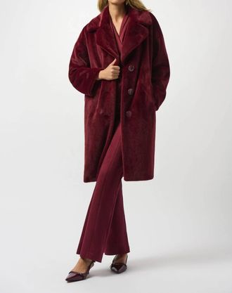Joseph Ribkoff Faux Fur Straight Coat In Merlot