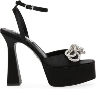 Steve Madden Zwarte Satijnen Hoge Hak Sandalen - Dames - Sandalen met hakken - Zwart - 39 EU - Satijn - Schoenen