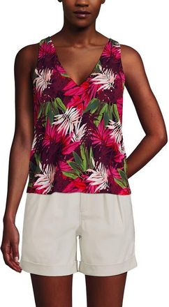 Lands End Lightweight Jersey Blouson Vneck Tank in Hot Pink Tropical Palm at Nordstrom, Size X-Small P