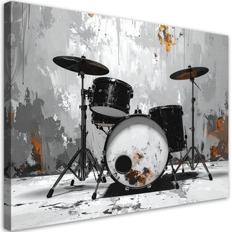 Feeby Cuadro Sobre Lienzo, Instrumentos De Percusi&oacute;n En Blanco Y Negro, 100x70