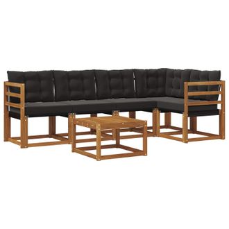 vidaXL Conjunto De Sof&aacute;s De Exterior Con Coj&iacute;n 6 Pcs Natural Y Negro Vidaxl