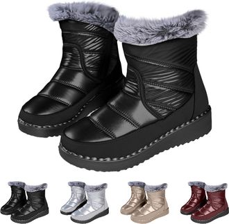 Generic Women High Top Boots with Side Zipper Winter Snow Boots Warm Comfortable Faux Fur Lined Booties Casual Slip on Shoes Thickened Insulated Waterproof Mi