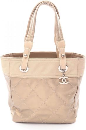 Chanel Beige Coated Canvas Leather Pvc Tote Bag (Pre-Owned)