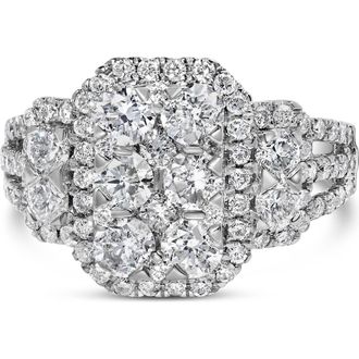 House of Brilliance 14K White Gold 2 1/4 Cttw Diamond Cocktail Cluster Ring at Nordstrom, Size 7
