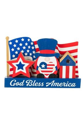 Glitzhome Patriotic Americana Wooden Block Table Decor in Blue at Nordstrom, Size Medium
