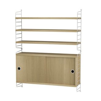 String Furniture String - Wandregal mit Schrank, 78 x 100 x 20 cm, Eiche / weiss