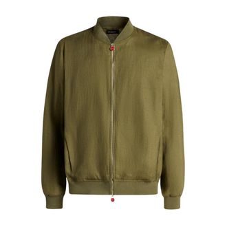 Kiton Puur Linnen Jas met Rits - Heren - Bomber jackets - Groen - 4XL - Linnen - Jassen