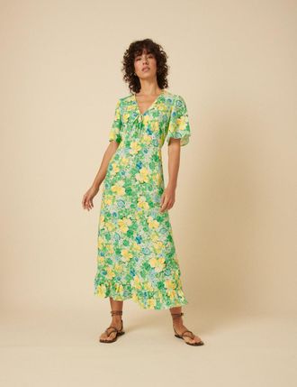 Nobody's Child Green Floral Dalia Midi Tea Dress