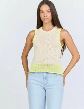 Dear John Denim Bayla Crew Neck Sleeveless Classic Fit Top In Yellow/tan