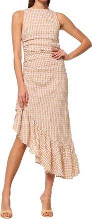 Misa Bertha Midi Dress In Mocha Gingham