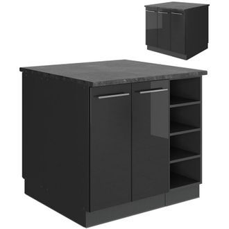 Vicco Isla De Cocina Fame-line, Antracita Alto Brillo, 90 Cm Sin Encimera, Vicco