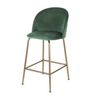 Maisons du monde Taburete alto de terciopelo verde bosque para isla central, alt. 65 cm