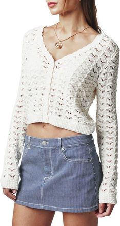 Florence By Mills Textured Knit Cropped Cardigan in Jet Stream at Nordstrom, Size Xx-Small