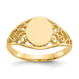 Diamond2Deal 14k Yellow Gold Satin Open Back Filigree Signet Ring