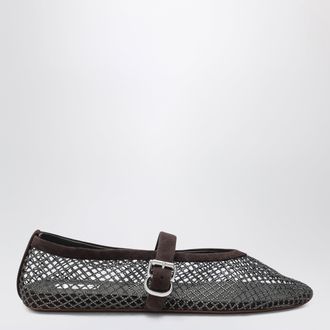 Alaia Flat rhinestone mesh ballerinas in suede, smoky brown