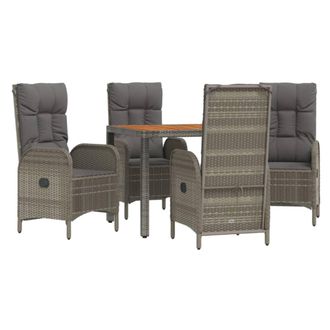 vidaXL Set Comedor De Jard&iacute;n 5 Piezas Con Cojines Rat&aacute;n Sint&eacute;tico Gris Vidaxl