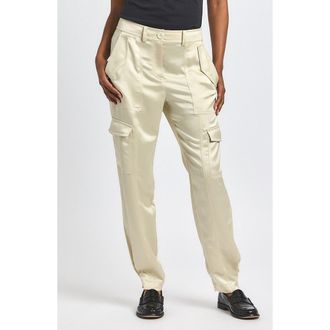 Derek Lam Elian Stretch Satin Utility Pants in Ivory at Nordstrom, Size 00