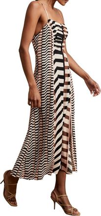 Reiss Georgie Stripe Midi Dress in Black/Brown at Nordstrom, Size 10 Us