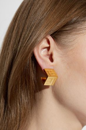 Balmain Brass Earrings With Engraved Logo, Womens, Gold