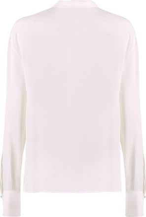 Genny Womens Cr&ecirc;pe De Chine Pussy-Bow Shirt White Silk