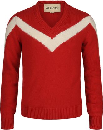 Valentino Inlaid V Chevron Wool Sweater