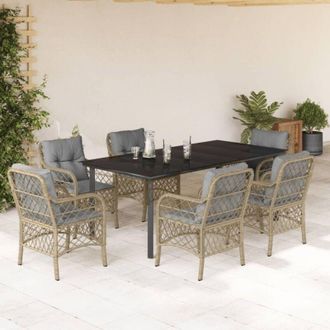 vidaXL Set Comedor De Jard&iacute;n 7 Pzas Con Cojines Rat&aacute;n Sint&eacute;tico Beige Vidaxl