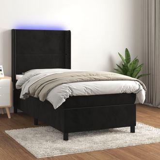 vidaXL Vidaxl - Cama Box Spring Colch&oacute;n Y Led Terciopelo Negro 100x200 Cm